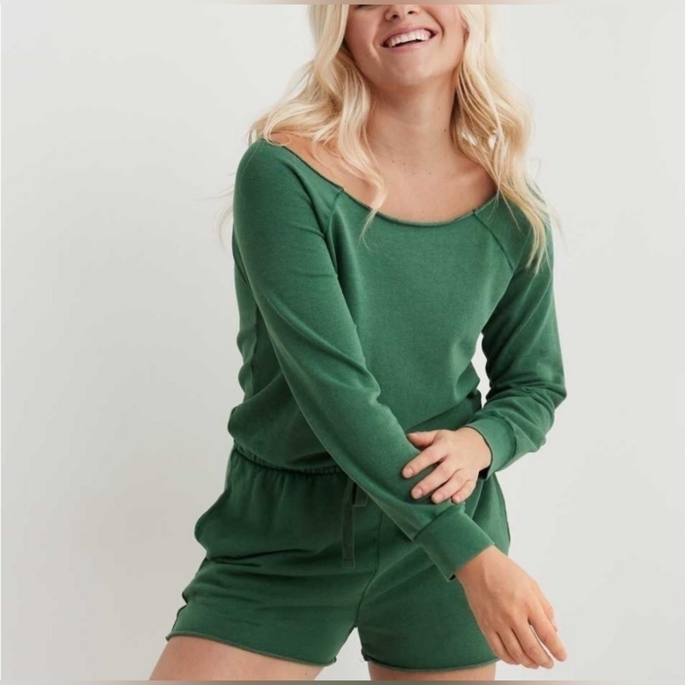 Aerie Green Long Sleeve Lounge Romper Casual Style! Size XS